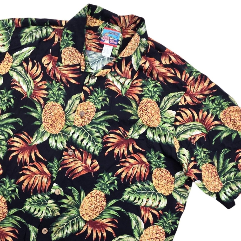Joe Kealohas Reyn Spooner Hawaiian Shirt Pineapple Tropical Black Mens XXL